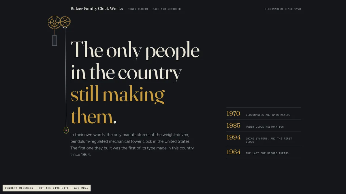Balzer Family Clock Works — concept redesign by JesseStudio.