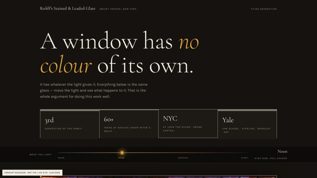 Rohlf’s Stained & Leaded Glass — concept redesign by JesseStudio.